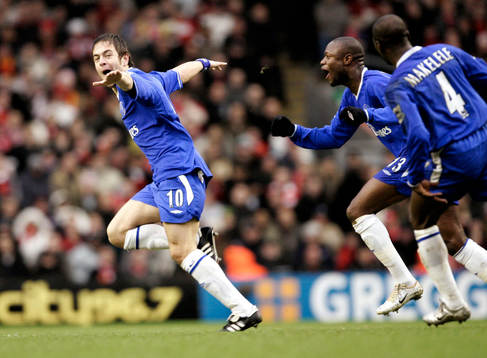  Joe Cole, Chelsea, jubel med William Gallas och Claude Makelele.   