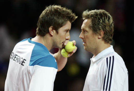 Tennis. Davis Cup. Svenska dubbelparet Aspelin/Björkman