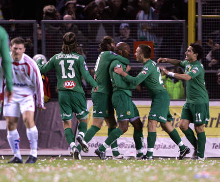  Hammarby glädje efter Jeffrey Aubynns 1-0. Jubel.