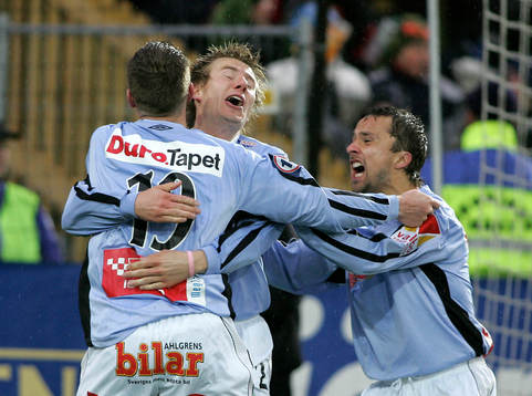 Gefle glädje efter Danniel Westlins 2-1 mål.