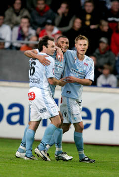   Afonso Alves, Malmö gjorde 1-0, jubel med Markus Rosenberg och Hans Mattisson.