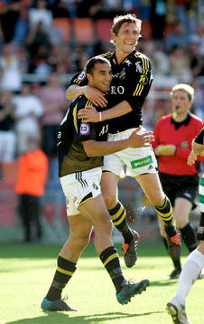  Arash Talebinjad och Dennis Östlundh, AIK, jubel.