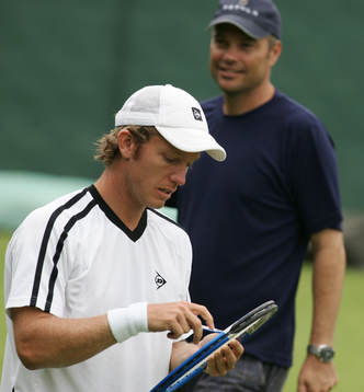 Tennis. Wimbledon. Thomas Johansson på träning i
