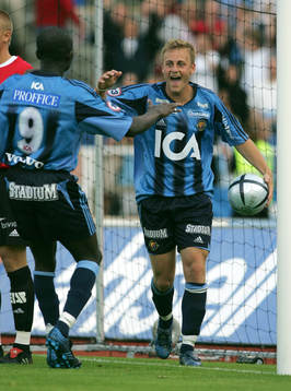  Daniel Sjölund, Djurgården tvåmålsskytt. Jubel.