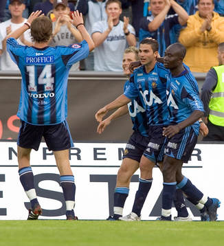  Tobias Hysén, Feliciano Margo (3-0) och Jones Kusi Asare (4-0), Djurgården. Jubel.