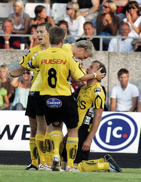  Hasse Berggren, Mathias Svensson, Anders Svensson och Daniel Alexandersson, Elfsborg (jubel)