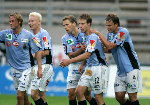  Daniel Bernhardsson, Gefle, jubel, Patrik Karlsson, Daniel Ytterbom och Andreas Revdahl.