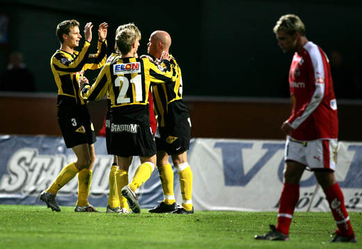  Häcken, jubel efter Stig Töftings straffmål.