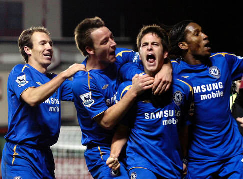  Joe Cole, Didier Drogba, John Terry och Arjen Robben, Chelsea, jubel.