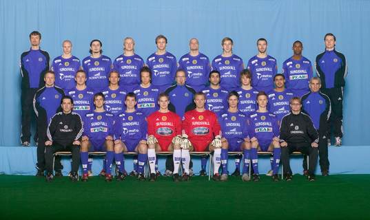  Bakre raden från vänster: Klas Sjöström (Läkare), Emil Alriksson, Edib Kurtovic, Patrik Eriksson Olsson, Stefan Ålander, Andreas Hermansson, Chris Cleaver, Andreas Ingel, Kalle Ljungberg, Krister Olsson (Naprapat).