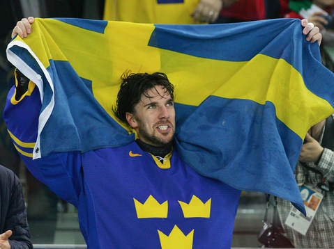 Henrik Lundqvist, Sverige. Jubel, glädje, guld, flagga