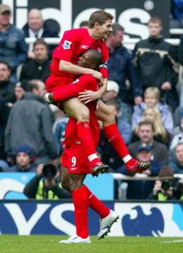  Steven Gerrard och Djibril Cisse, Liverpool (Jubel)