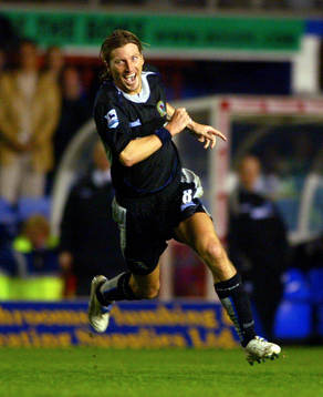  Robbie Savage, Blackburn, jubel efter 1-1 målet.
