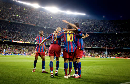 Samuel Etoó, Henrik Larsson och Ronaldinho, Barcelona