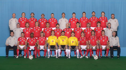 Bakre raden från vänster; Kjell Svensson (sjukgymast), Filip Nekmouche, Lasse Johansson, Fabio Augusto, Mikael Eklund, Hans Gustavsson (målvaktstränare), Magnus Tappert, Petter Lennartsson, Tobias Carlsson, Jonas Fried, Kjell Nyberg.
