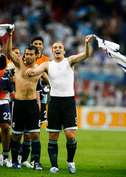 Fotboll, VM 2006, Javier Mascherano och Esteban Cambiasson, Argentina, jubel