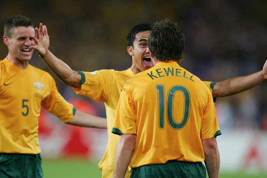  Harry Kewell, Tim Cahill, Australien, Jubel efter 2-2.
