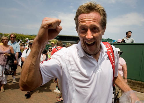 Tennis. Wimbledon. Jonas Björkman jublande glad