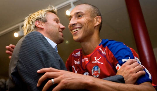 Henrik Larsson och Hans Eklund, tränare, Helsingborg