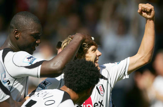  Jimmy Bullard, Fulham, jubel efter första målet med Papa Bouba Diop.