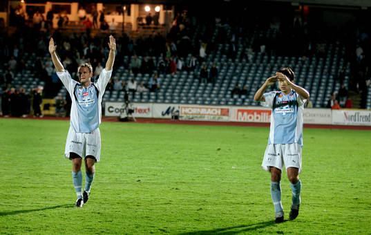   Jonatan Johansson och Jari Litmanen, Malmö, jubel efter matchen.