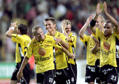  Joakim Sjˆhage och Samuel HolmÈn, Elfsborg jublar ˆver segern.
