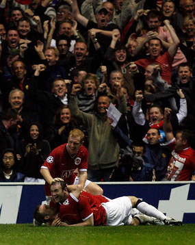  Wayne Rooney, Darren Fletcher och Paul Scholes, Manchester United (Jubel)