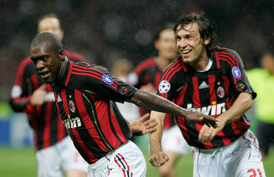  Clarence Seedorf och Andrea Pirlo, Milan, jubel.