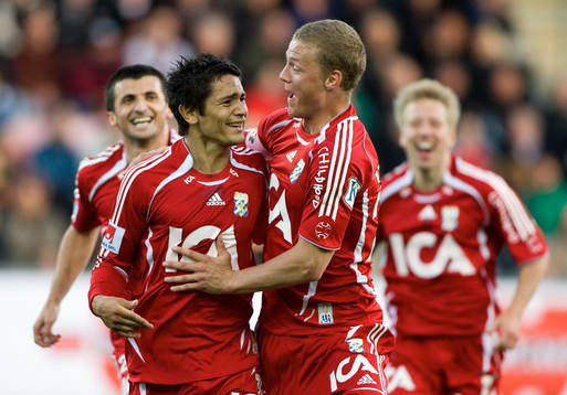  Eldin Karisik, Andres Vasquez, Ragnar Sigurdsson och Adam Johansson, Göteborg, jubel efter 0-4.      