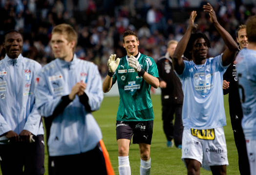  Jonas Sandqvist, MFF´s målvakt blev hjälte efter seger med 1-0. Jubel