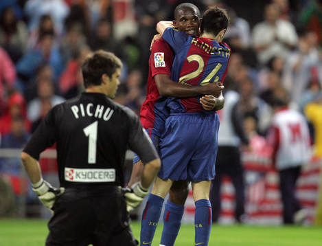 fotboll, Spansk, la liga, Barcelona; Samuel Eto'o, Andres