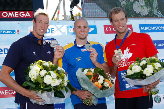  Alain Bernard, Frankrike, Stefan Nystrand, Sverige och Brent Hayden, Kanada.