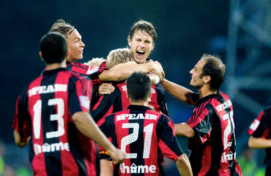Fotboll, Allsvenskan, jubel, Brommapojkarna, Håkan Malmström.