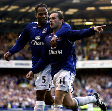  Everton, James Mcfadden och Joleon Lescott, jubel.