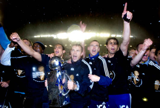  Andres Vasquez, Niclas Alexandersson, Jonas Olsson, George Mourad, IFK Göteborg, jubel, SM-Guld, svenska mästare.