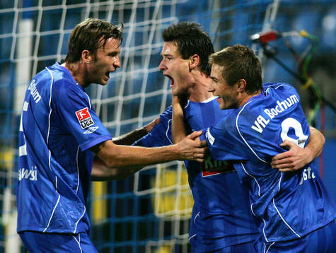   Jubel efter 2-0, Christoph Dabrowski, Marcel Maltritz, Stanislav Sestak, Bochum.
