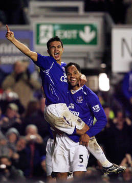  Tim Cahill och Joleon Lescott, Everton, jubel. 