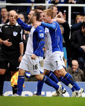  James McFadden, Birmingham, jubel efter mål.