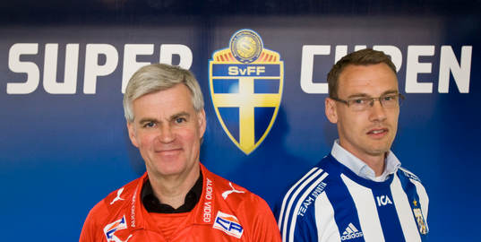  Kurt-Arne Nanne Bergstrand, tränare, Kalmar, och Jonas Olsson, tränare, IFK Göteborg.