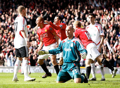  Wes Brown, Manchester, jubel efter mål.