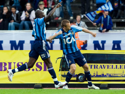  Jones Kusi Asare, och Mattias Jonson, Djurgården, jubel.  