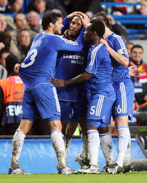  Didier Drogba, Michael Ballack, Michael Essien och John Terry, jubel.