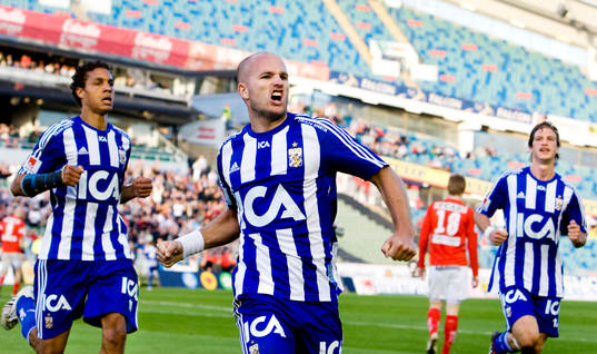  Mathias Ranégie, Jonas Wallerstedt, Gustav Svensson, Göteborg, jubel.