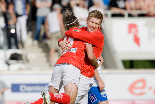  César Santín, och David Elm, Kalmar, jubel.