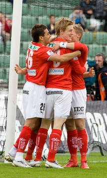  Rasmus Elm, jubel , Emin Nouri och Patrik Ingelsten, Kalmar.