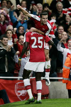  Robin Van Persie och Emmanuel Adebayor, Arsenal. Glädje, jubel.