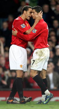  Cristiano Ronaldo och Rio Ferdinand, Manchester United, glädje, jubel.