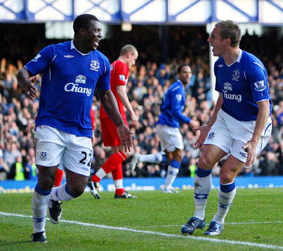  Yakubu och  Phil Jagielka, glädje, jubel.