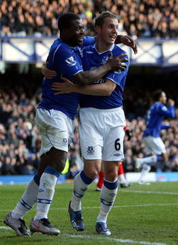  Yakubu och  Phil Jagielka, glädje, jubel.