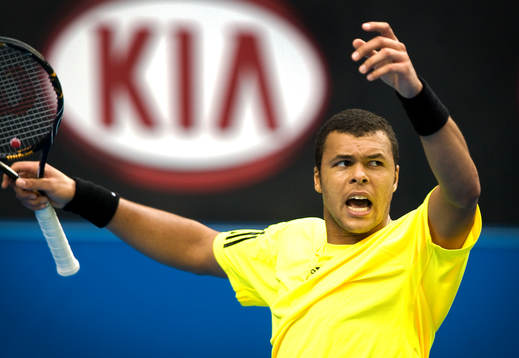  Fransmannen Jo-Wilfried Tsonga jubel i matchen mot Ivan Ljubicic. Tsonga, seedad 5 i turneringen vann och är vidare